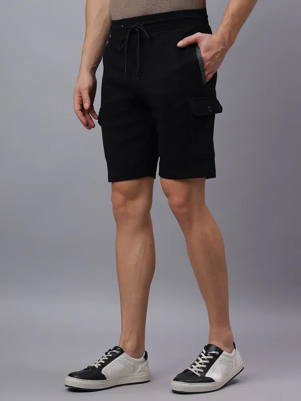 Black_Knitted_cotton_Regular_fit_Shorts_For_Men