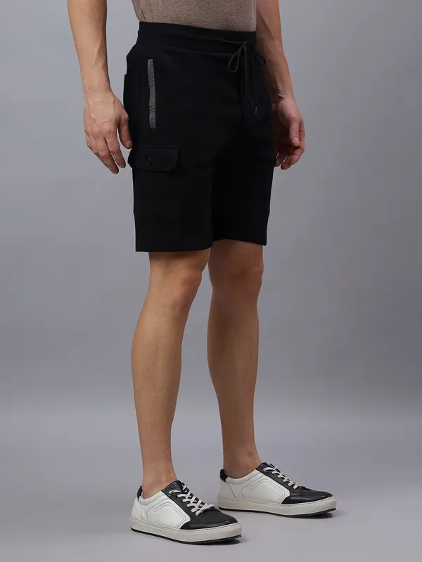 Black_Knitted_cotton_Regular_fit_Shorts_For_Men
