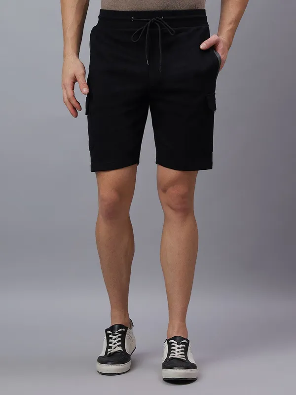 Black_Knitted_cotton_Regular_fit_Shorts_For_Men