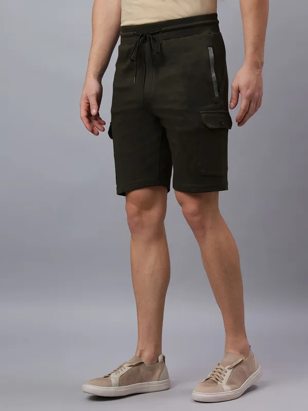 Olive_Knitted_cotton_Regular_fit_Shorts_For_Men