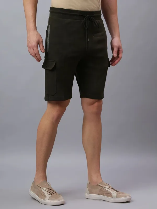 Olive_Knitted_cotton_Regular_fit_Shorts_For_Men