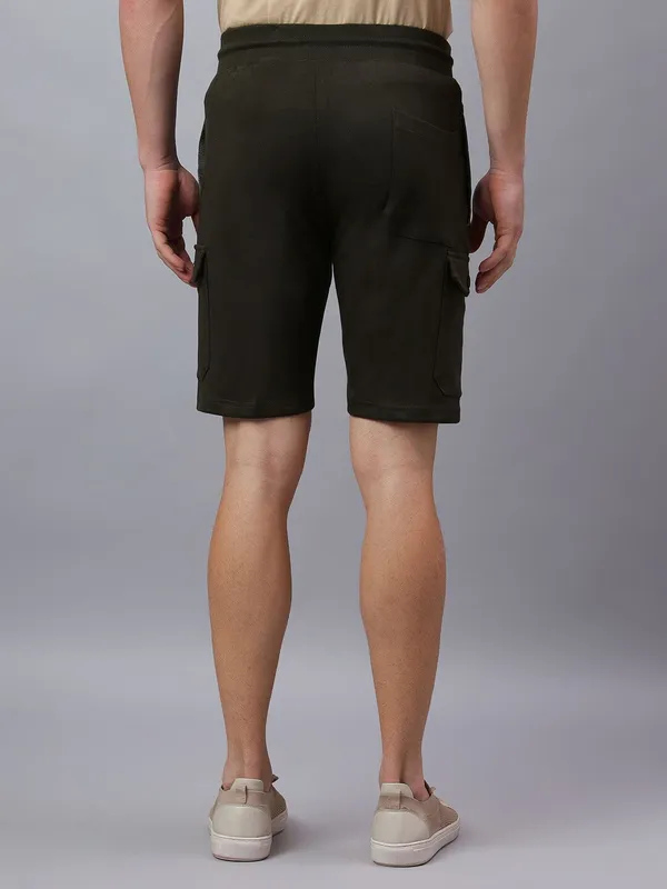 Olive_Knitted_cotton_Regular_fit_Shorts_For_Men