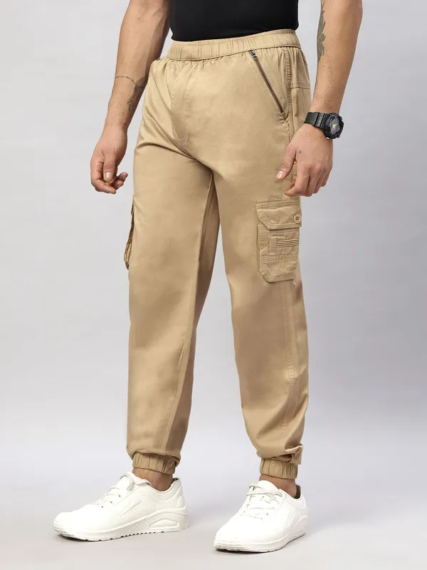 Beige_Cotton_Spandex_Regular_fit_Cargo_Pants_For_Men