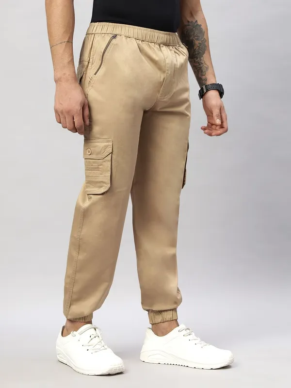 Beige_Cotton_Spandex_Regular_fit_Cargo_Pants_For_Men