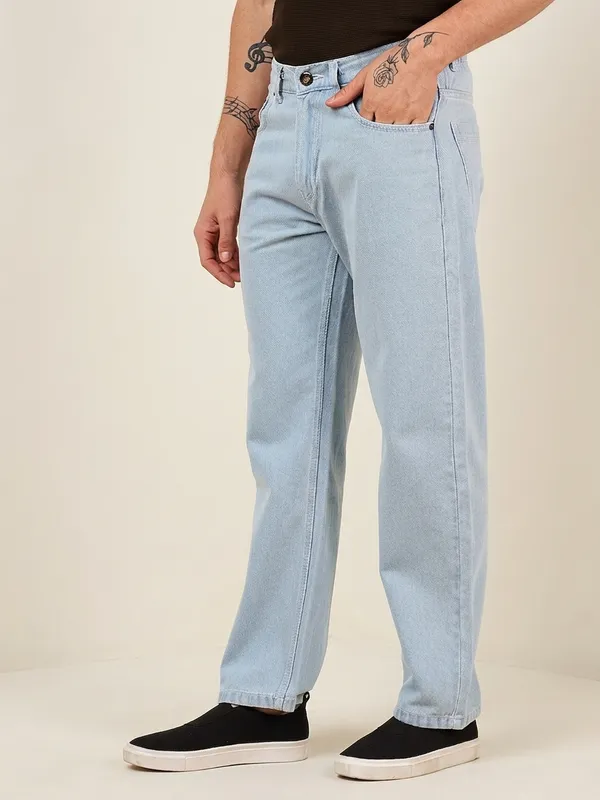 Ice_Blue_Pure_Cotton_Baggy_fit_Jeans_For_Men