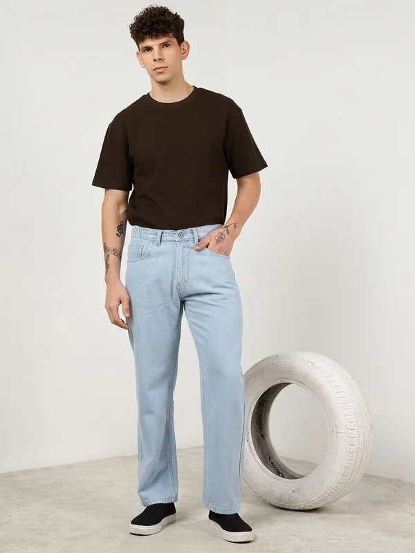 Ice_Blue_Pure_Cotton_Baggy_fit_Jeans_For_Men