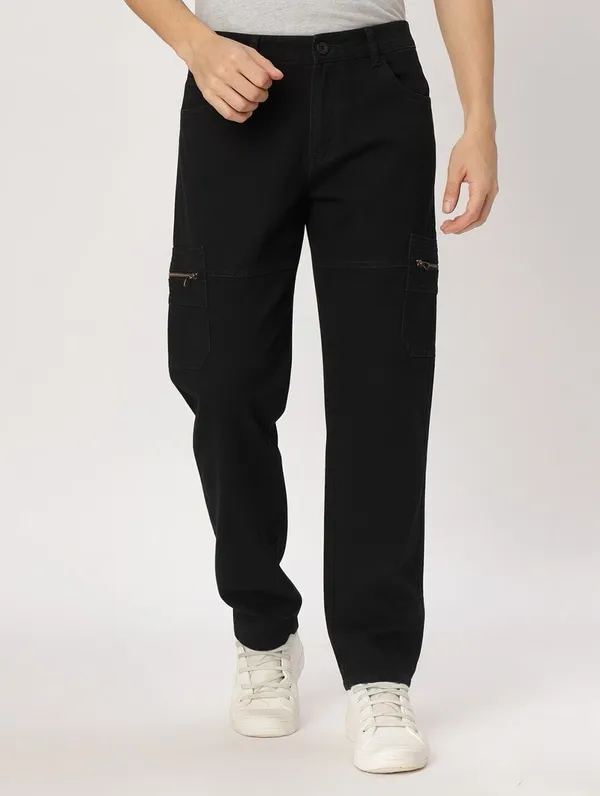 Black_Cotton_Spandex_Regular_fit_Cargo_Pants_For_Men