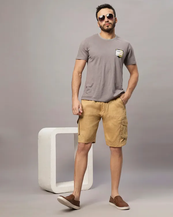 Cream_Pure_Cotton_Regular_fit_Shorts_For_Men