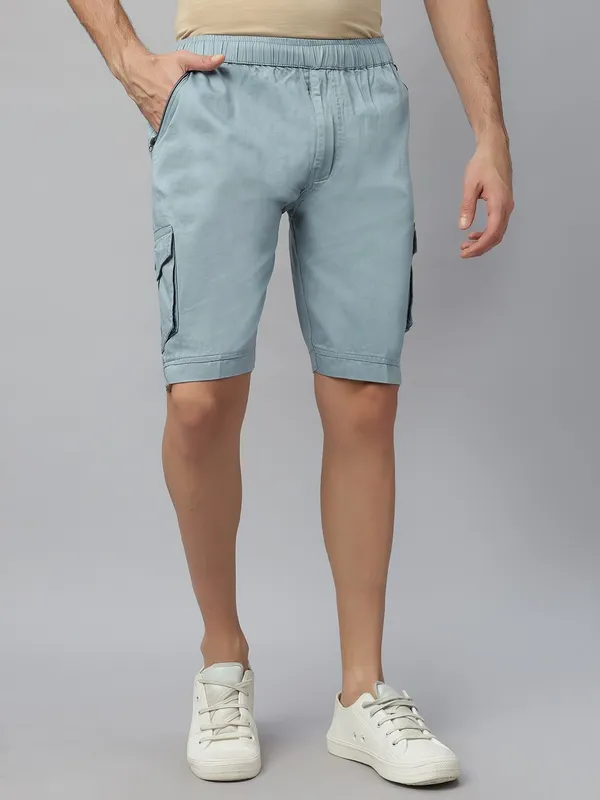 Blue_Pure_Cotton_Regular_fit_Shorts_For_Men