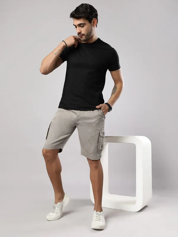 Grey_Pure_Cotton_Regular_fit_Shorts_For_Men
