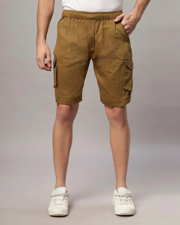 Khaki_Pure_Cotton_Regular_fit_Shorts_For_Men