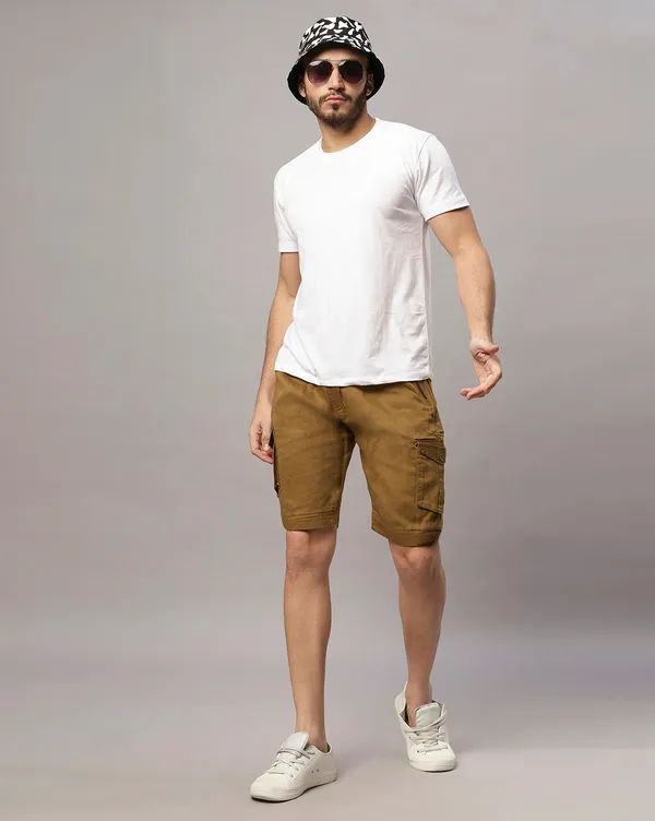 Khaki_Pure_Cotton_Regular_fit_Shorts_For_Men