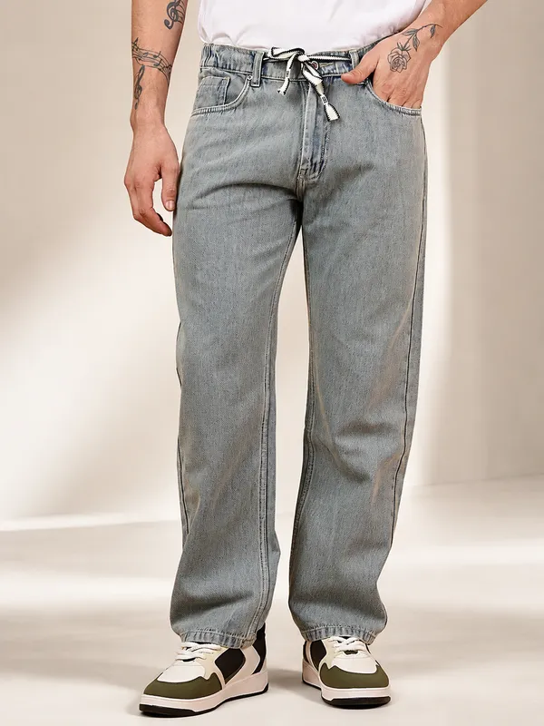 Ice_Blue_Pure_Cotton_Baggy_fit_Jeans_For_Men
