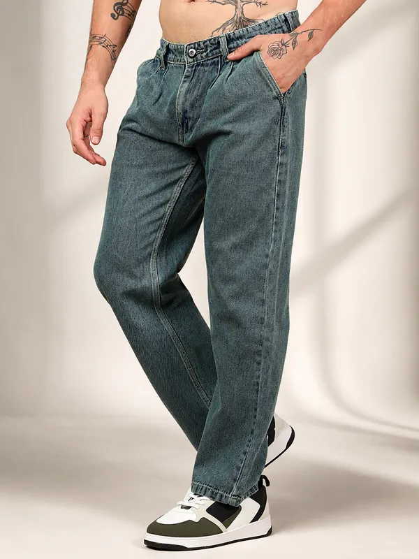 Denim_Green_Pure_Cotton_Baggy_fit_Jeans_For_Men