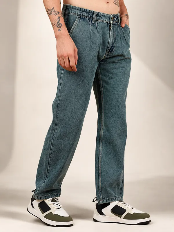 Denim_Green_Pure_Cotton_Baggy_fit_Jeans_For_Men