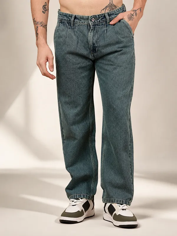Denim_Green_Pure_Cotton_Baggy_fit_Jeans_For_Men