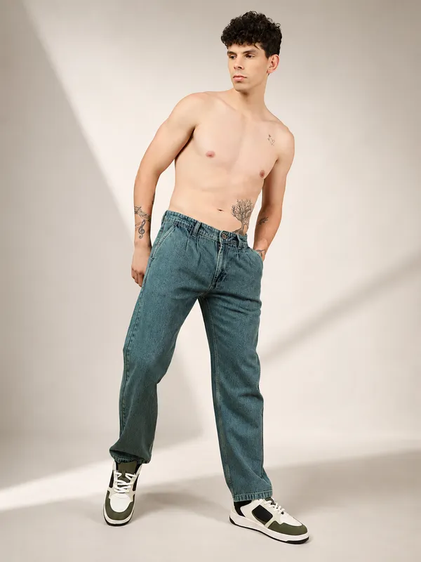 Denim_Green_Pure_Cotton_Baggy_fit_Jeans_For_Men