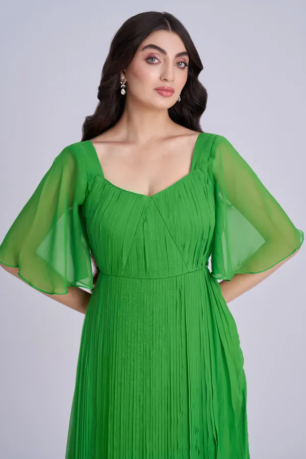 Green_Pleated__maxi_Dress_|_Indo_western_dress_for_Women