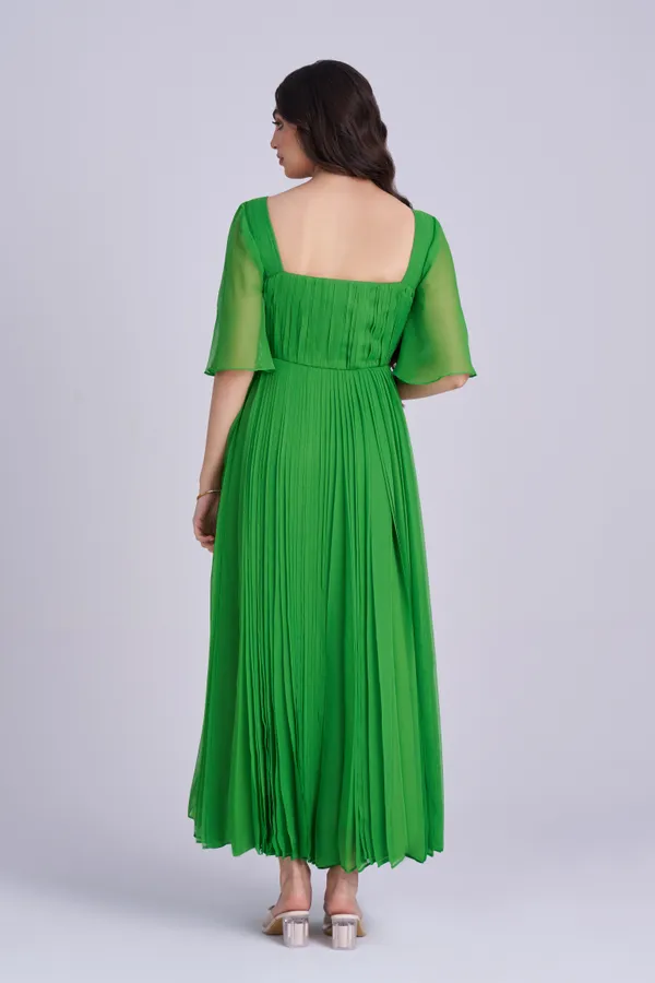 Green_Pleated__maxi_Dress_|_Indo_western_dress_for_Women