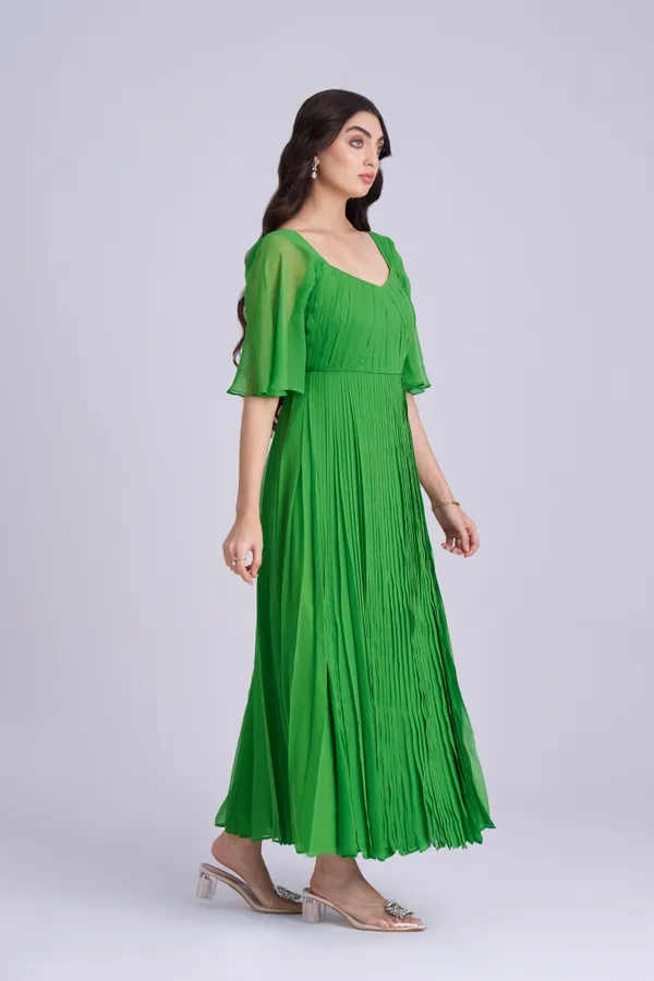 Green_Pleated__maxi_Dress_|_Indo_western_dress_for_Women
