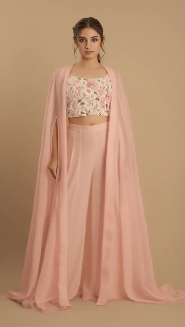 Baby_pink_Palazzo_Set_with_Floral_Crop_Top_and_Long_Cape_|_indo_western_3_piece_outfit
