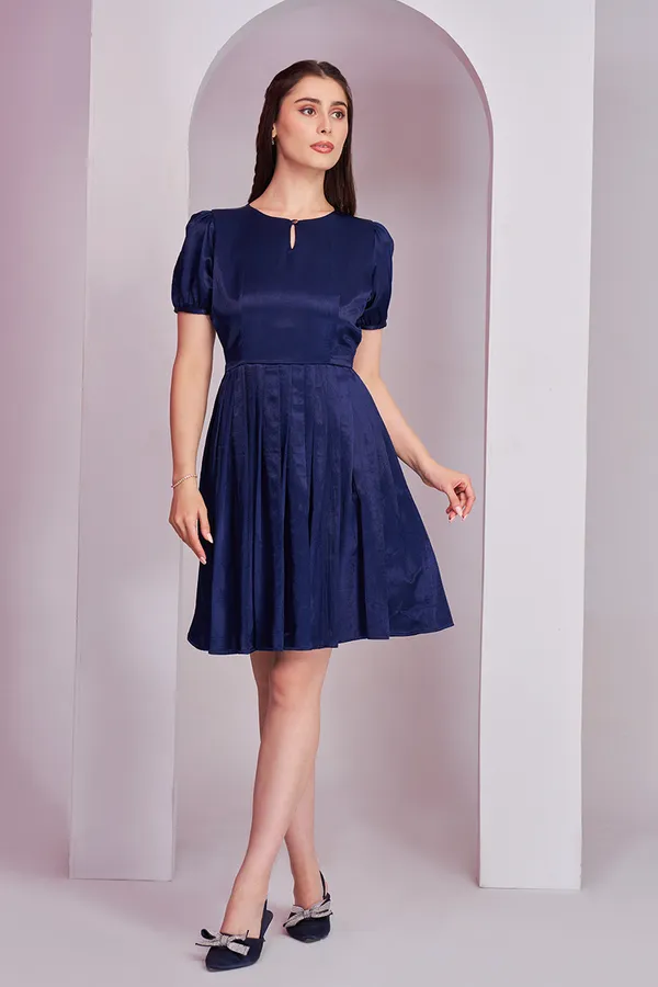 Blue_Pleated_short_dresses_for_women_|_Partywear_frocks_for_women
