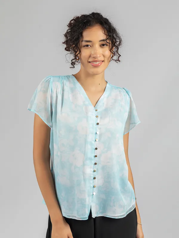 Trendy_Sky-Blue__Top_|_Women's_V-Neck_sky_blue_printed_Blouse