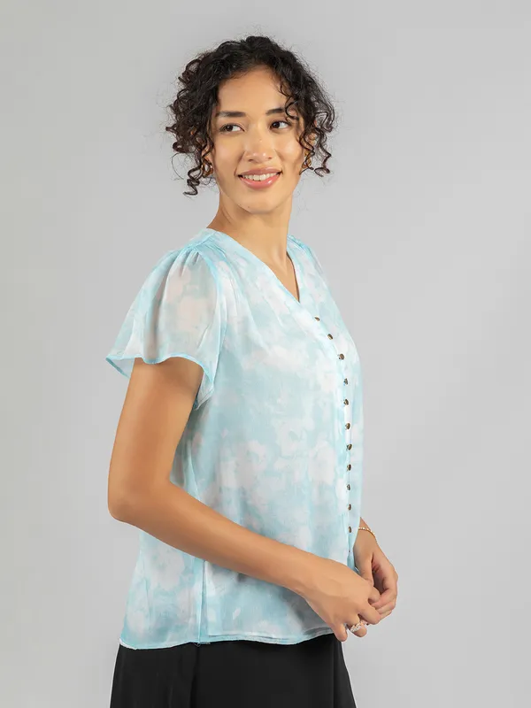 Trendy_Sky-Blue__Top_|_Women's_V-Neck_sky_blue_printed_Blouse