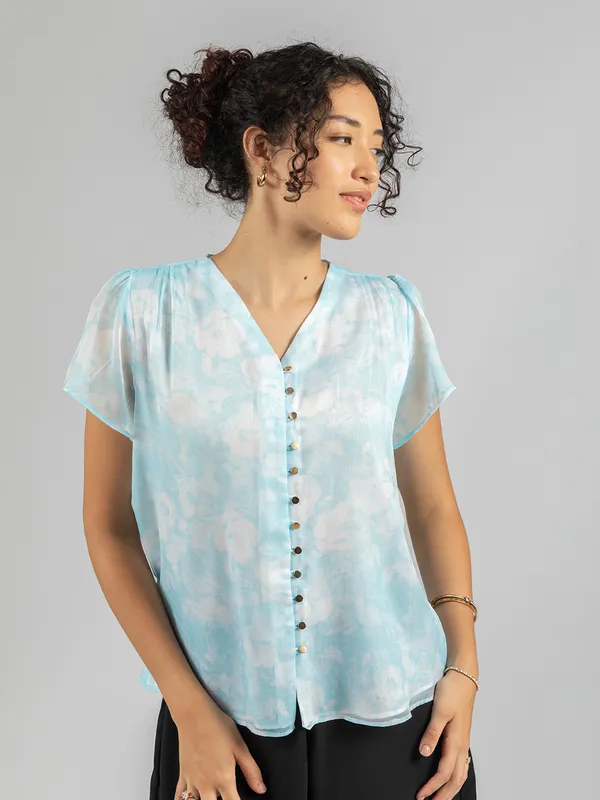 Trendy_Sky-Blue__Top_|_Women's_V-Neck_sky_blue_printed_Blouse