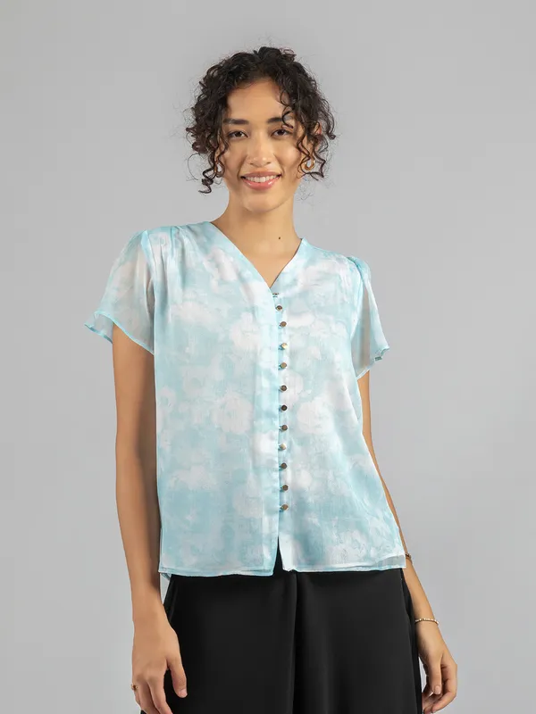 Trendy_Sky-Blue__Top_|_Women's_V-Neck_sky_blue_printed_Blouse