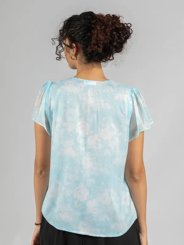 Trendy_Sky-Blue__Top_|_Women's_V-Neck_sky_blue_printed_Blouse