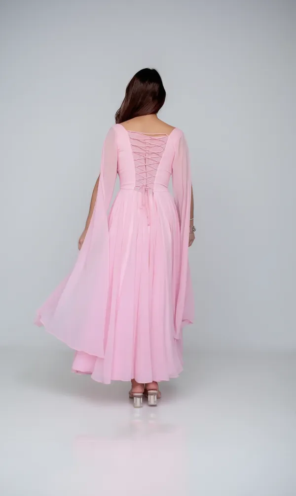 Blush_Pink__corset_long_Dress_|_The_Princess_midi_dress_with_cape_sleeves_and_flare_skirt