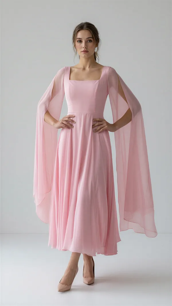 Blush_Pink__corset_long_Dress_|_The_Princess_midi_dress_with_cape_sleeves_and_flare_skirt