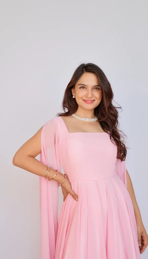 Blush_Pink__corset_long_Dress_|_The_Princess_midi_dress_with_cape_sleeves_and_flare_skirt