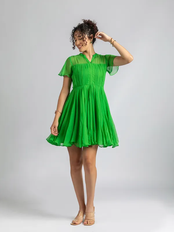 Flared_green_designer_Mini_dress_|__Trendy_short_dress