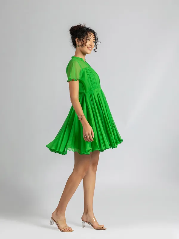 Flared_green_designer_Mini_dress_|__Trendy_short_dress