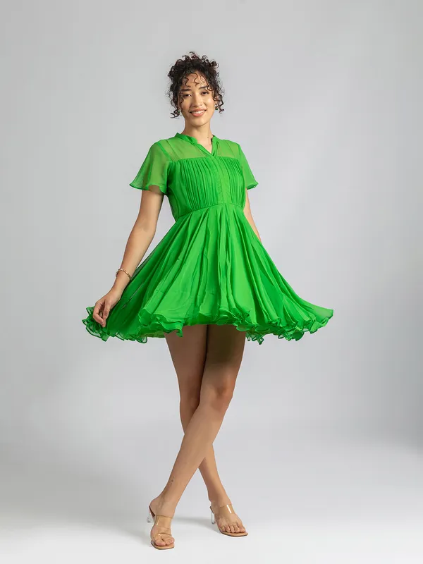 Flared_green_designer_Mini_dress_|__Trendy_short_dress