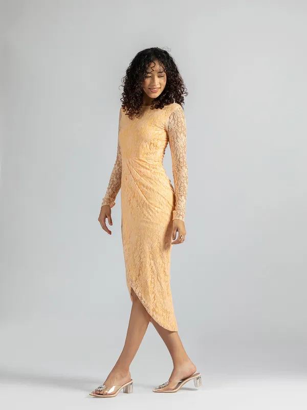 Bodycone_Party_Dress_|_Peach_Lace_Midi_Dress
