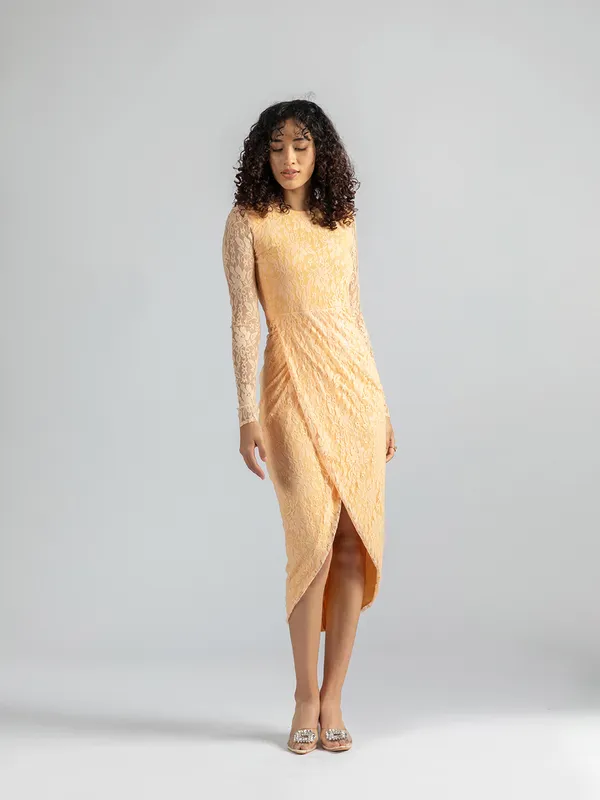Bodycone_Party_Dress_|_Peach_Lace_Midi_Dress