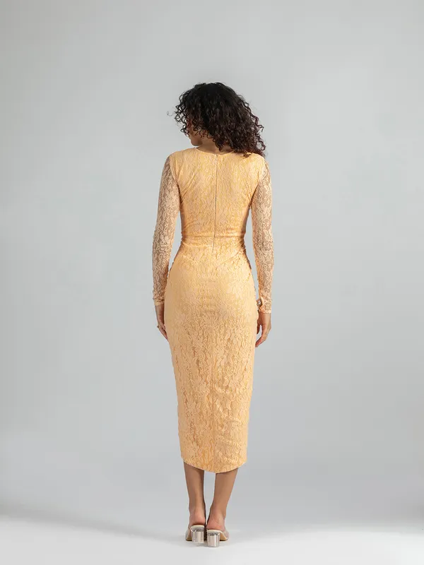 Bodycone_Party_Dress_|_Peach_Lace_Midi_Dress