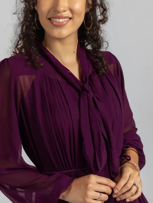 Deep_Purple_Georgette_loose_fit_Dress_|_Purple_fit_and_Flare_Dress