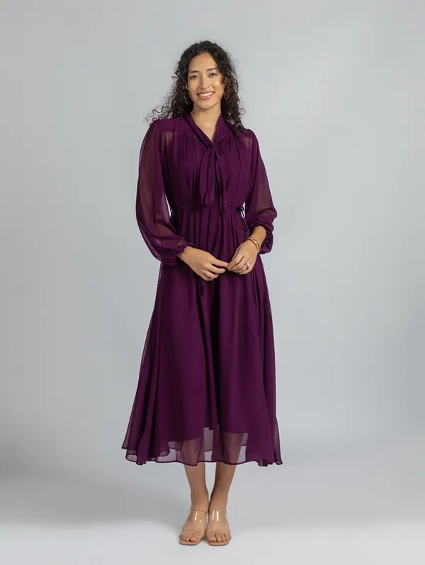 Deep_Purple_Georgette_loose_fit_Dress_|_Purple_fit_and_Flare_Dress
