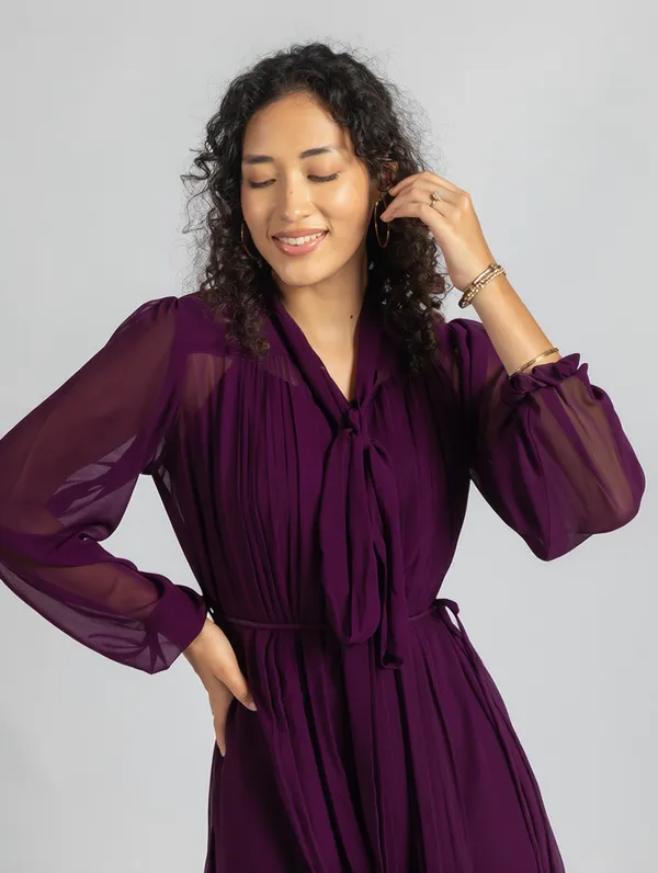 Deep_Purple_Georgette_loose_fit_Dress_|_Purple_fit_and_Flare_Dress
