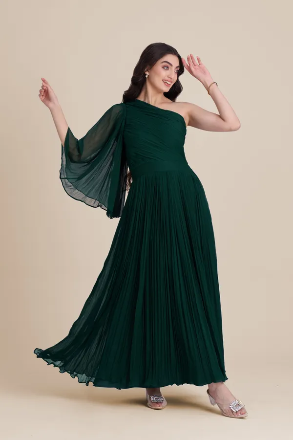 Green_Georgette_One_Shoulder_Dress