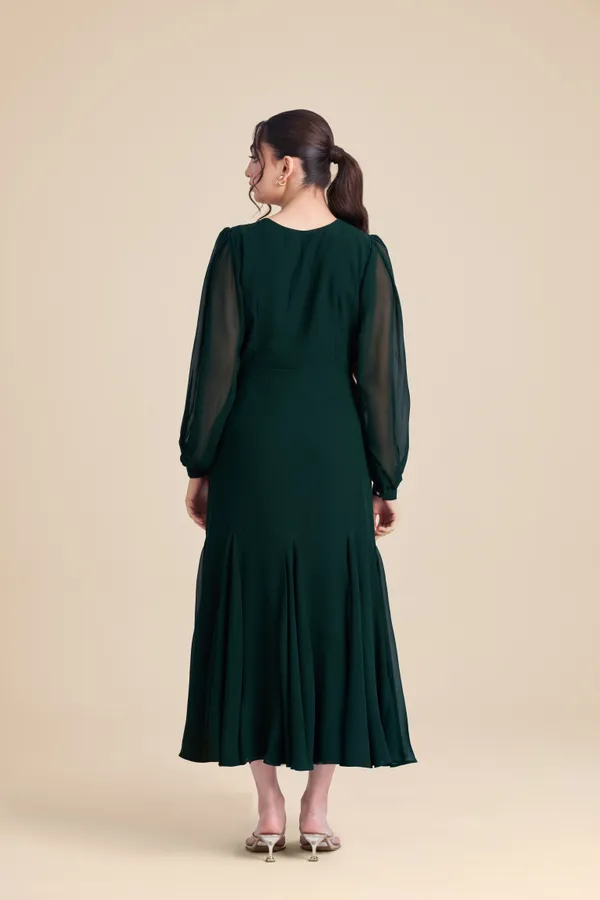Green_Georgette_Golden_Button_Dress