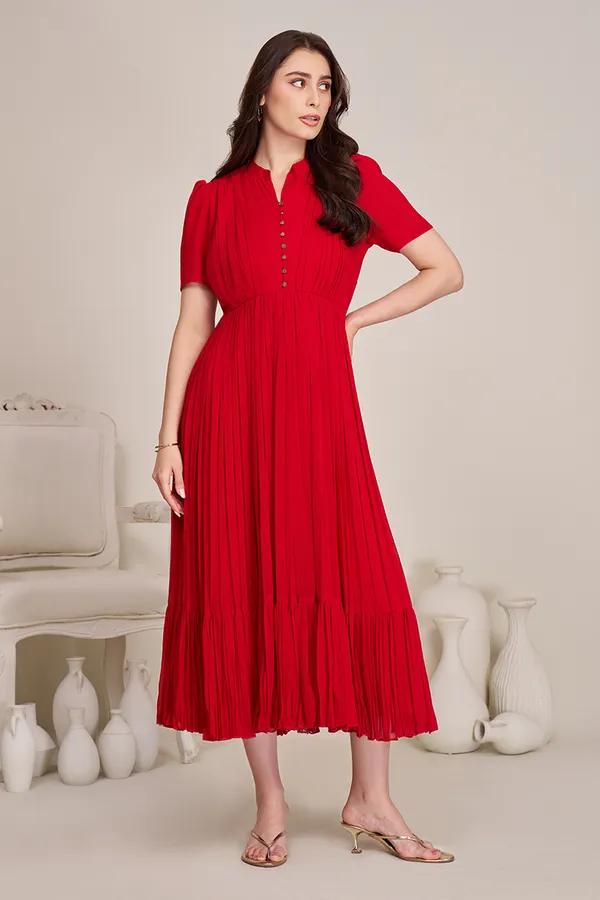 RED_GEORGETTE_GOLDEN_BUTTON_DRESS