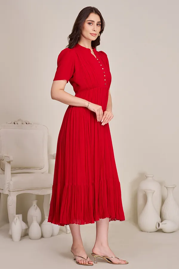 RED_GEORGETTE_GOLDEN_BUTTON_DRESS