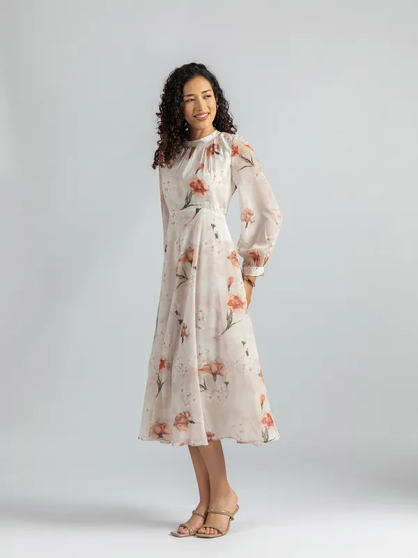 BEIGE_FLORAL_PRINTED_V-KEYHOLE_DRESS