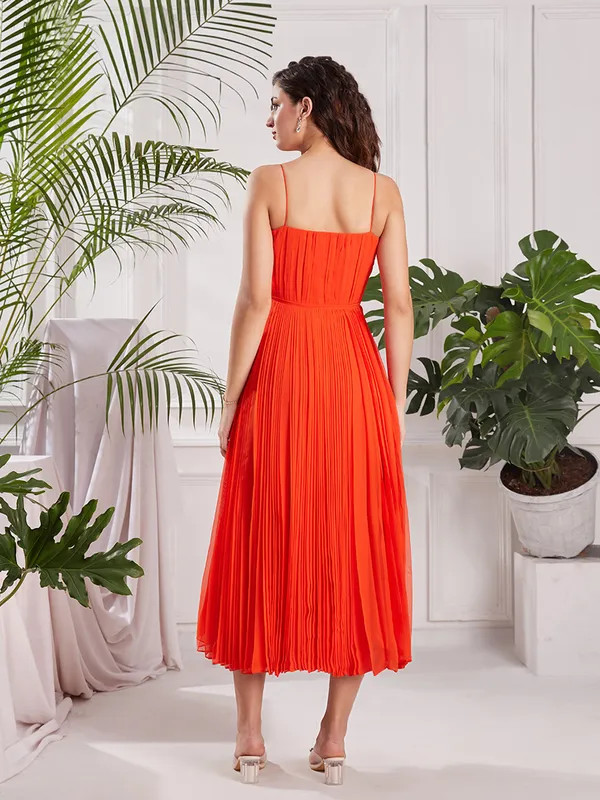 ORANGE_PLEATED_GEORGETTE_SLEEVELESS_DRESS