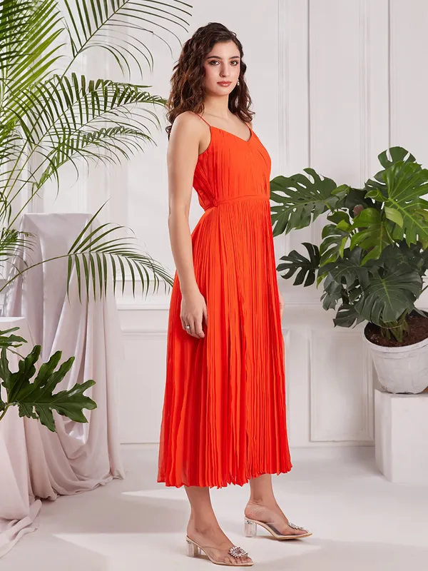 ORANGE_PLEATED_GEORGETTE_SLEEVELESS_DRESS